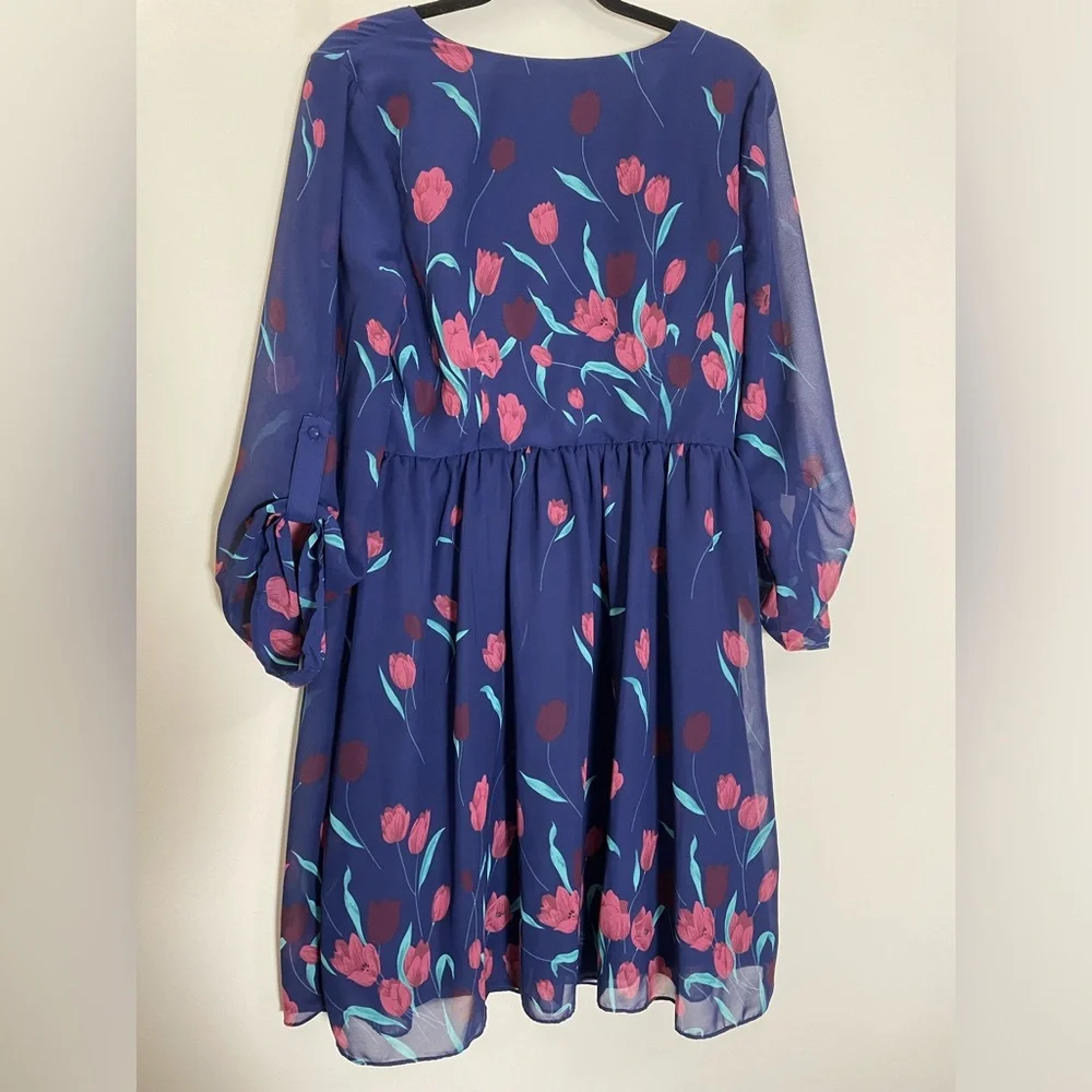 Liza Luxe Floral V-Neck A-Line Mini‎ Dress - L - Picture 3 of 9